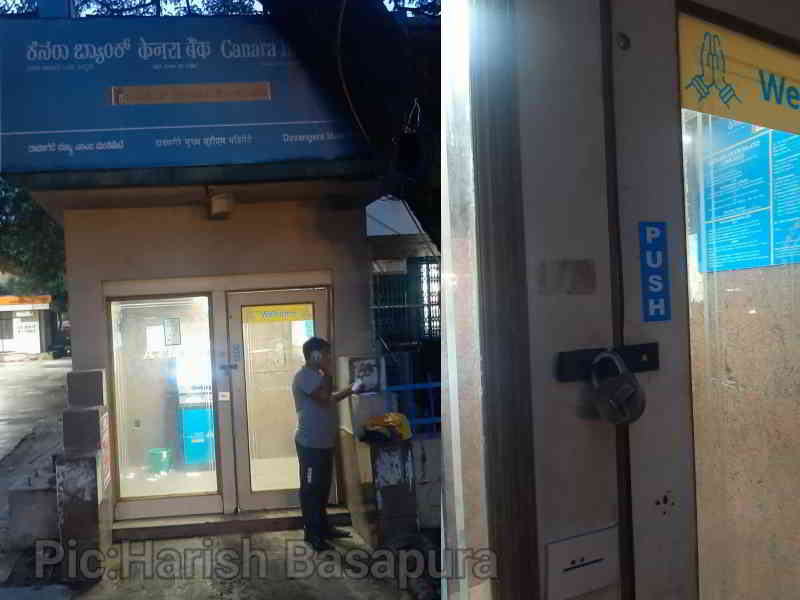 Davanagere Canara bank atm welcomes with closed door with key