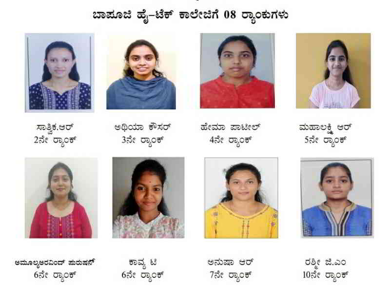 To Bapuji Hi-Tech College 8 rank in BCA exam