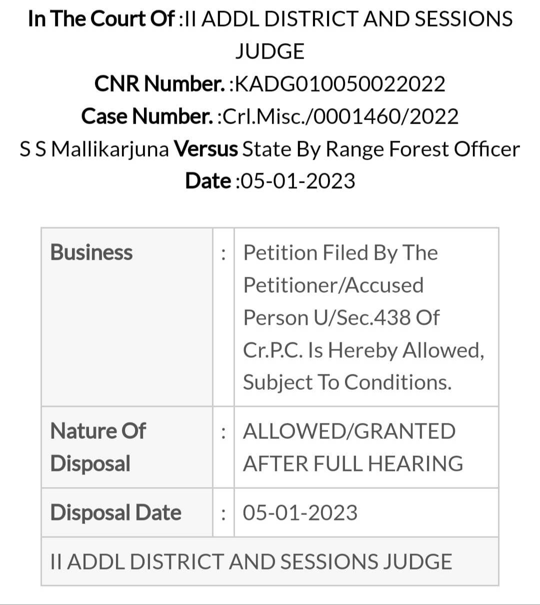 The case of domestication of wild animals, S.S. Mallikarjun and three others on anticipatory bail