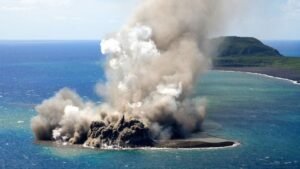 A new island formed by a volcanic eruption