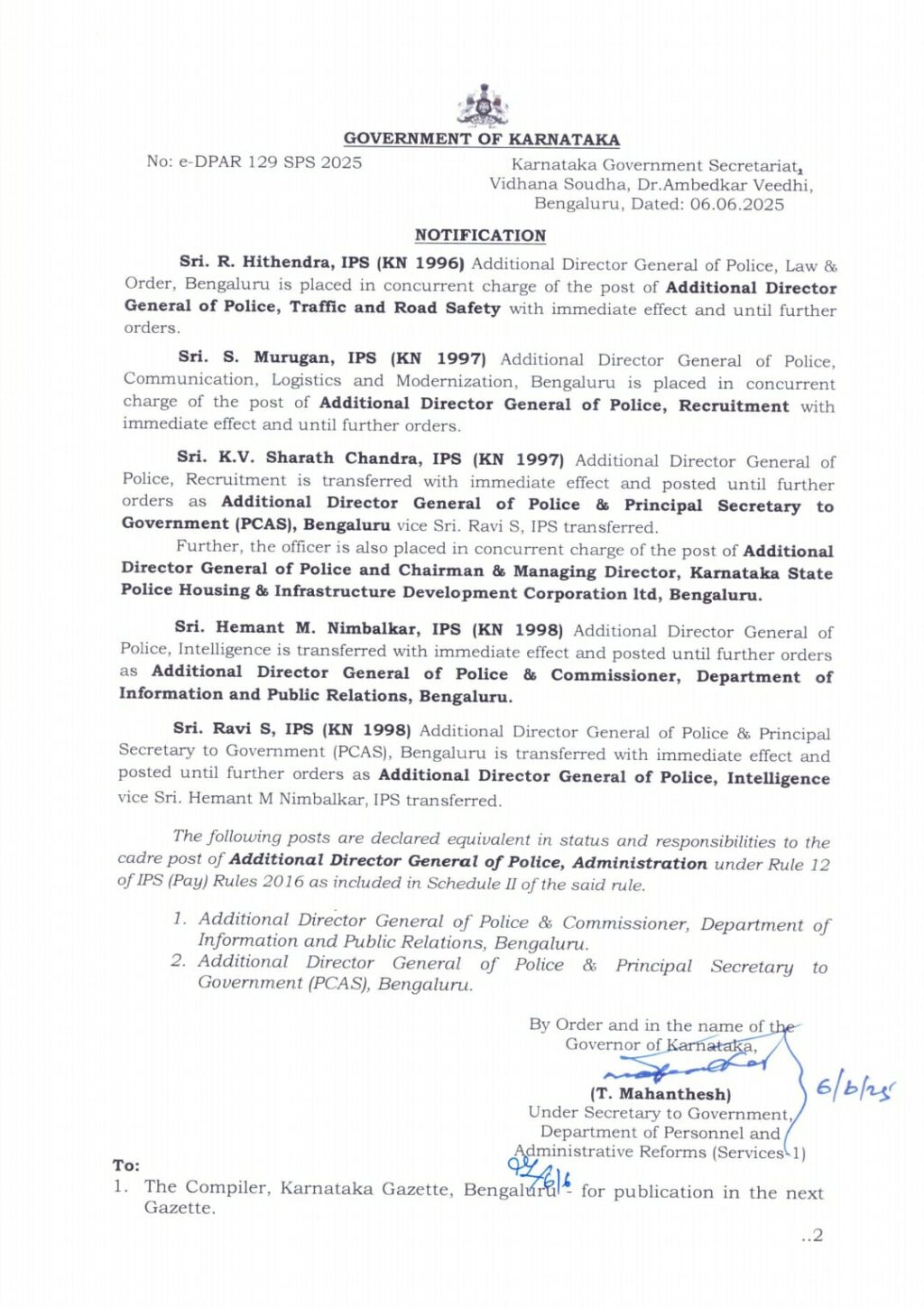 Ips officers transfer